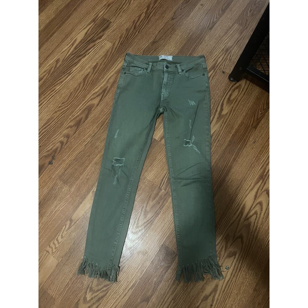 Free People Skinny Jeans Frayed Raw Hem Olive Green Size 24